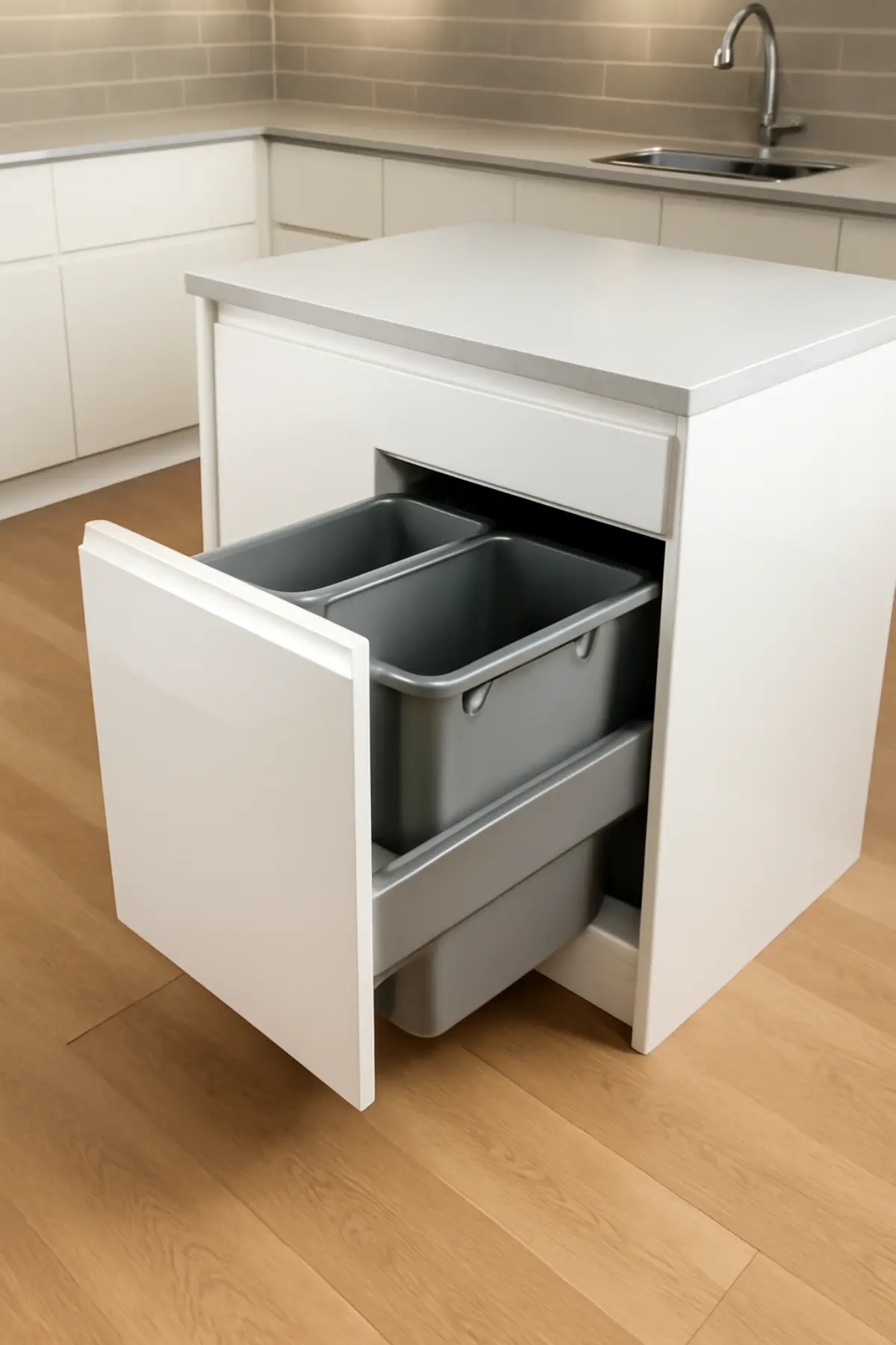 سطل زباله توکار برای جزیره کابینت هایگلاس سفید