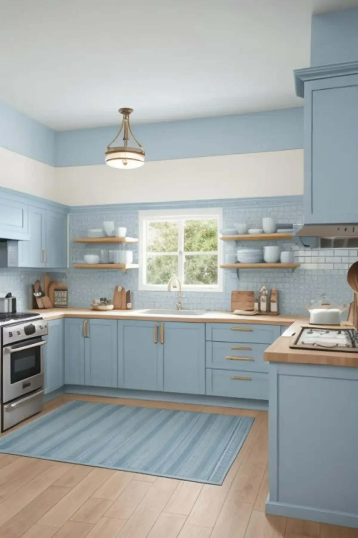 کابینت نئوکلاسیک آبی با صفحه کابینت چوبی