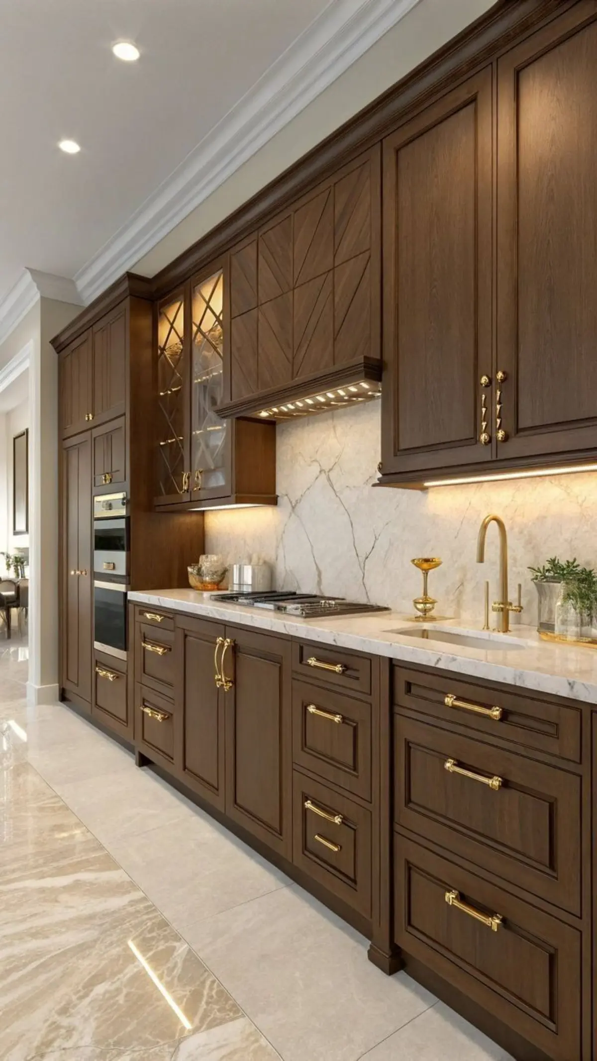کابینت نئوکلاسیک قهوهای با دستگیره طلایی