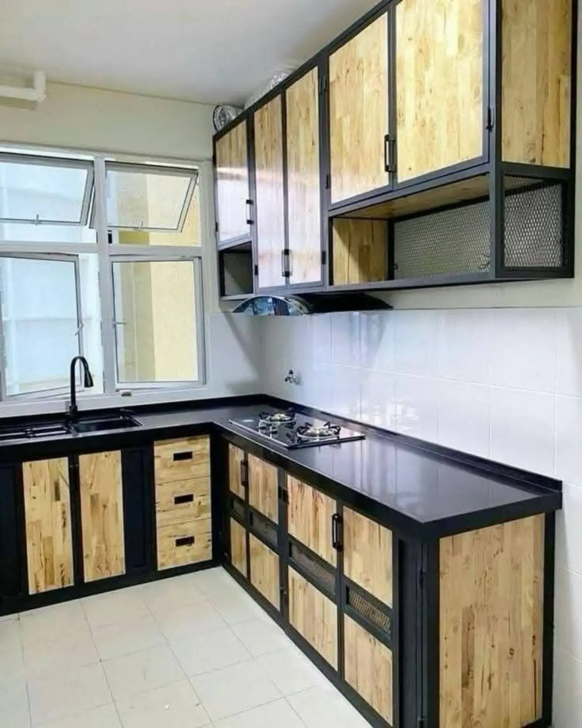 کابینت مدرن صنعتی چوبی مشکی