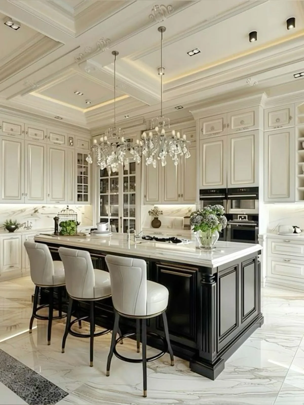 کابینت و جزیره نئوکلاسیک سفید مشکی