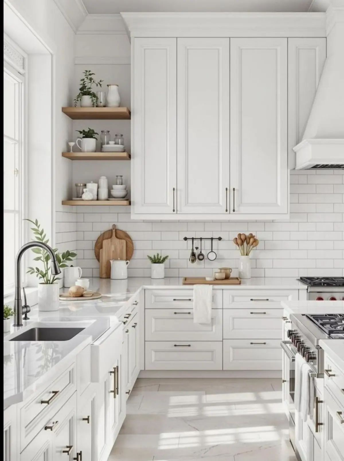 کابینت نئوکلاسیک سفید با قفسه چوبی