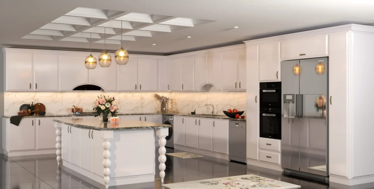 کابینت و جزیره انزوی سفید با دستگیره مشکی