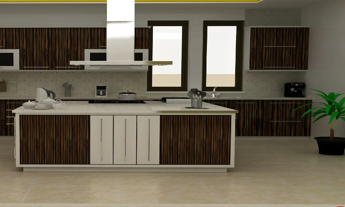 کابینت ام دی اف مدرن سفید و قهوه ایی با دستگیره های فلزی و بزرگ