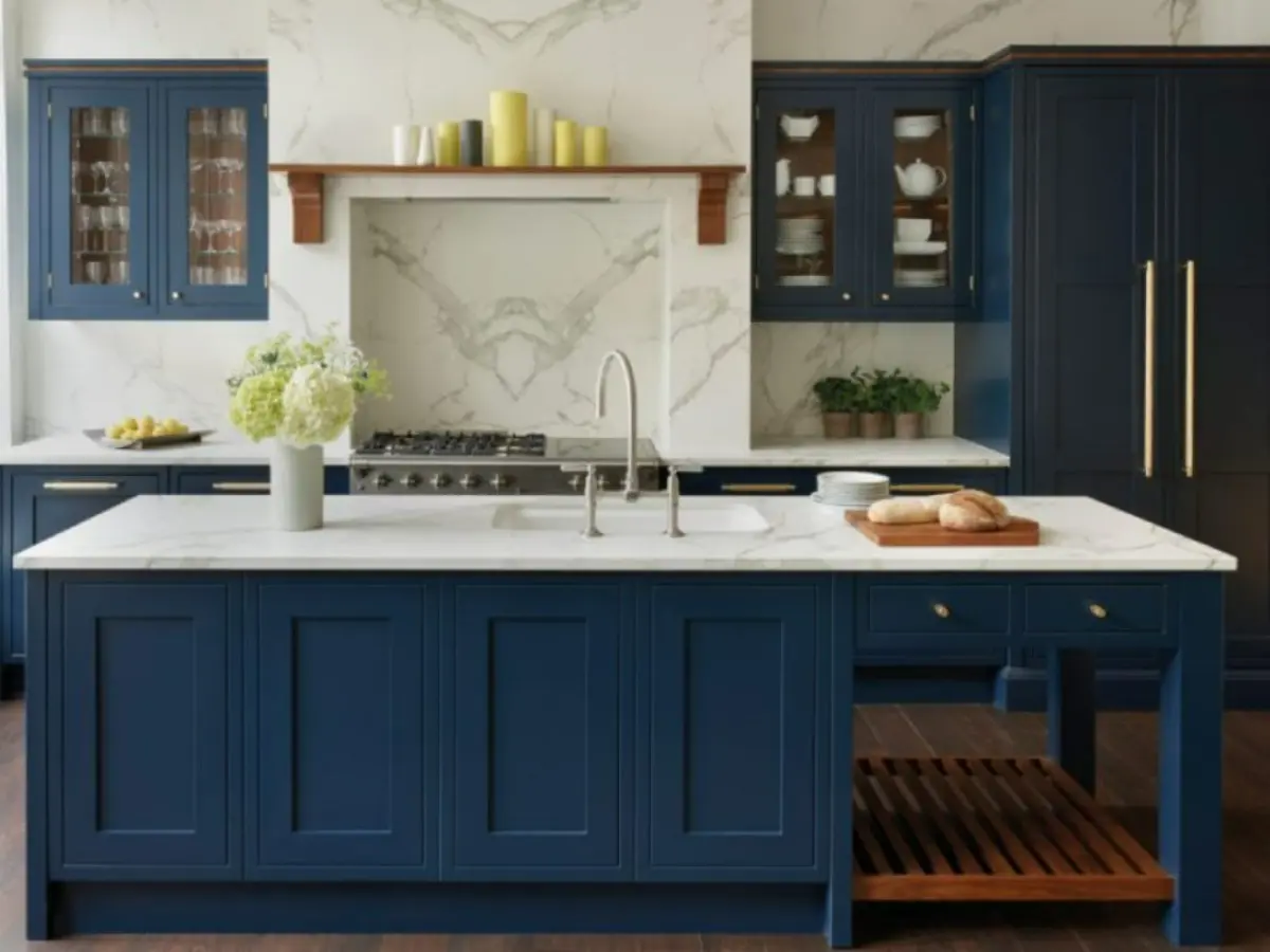 کابینت و جزیره آبی نئوکلاسیک پلی اورتان