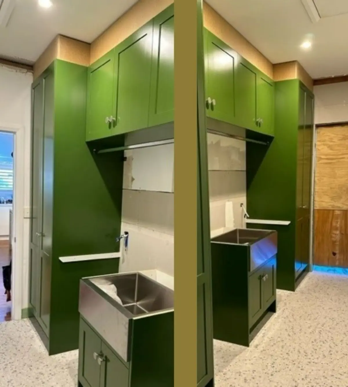 کابینت نئوکلاسیک سبز نیمه براق پلی اورتان با دستگیره دکمه‌ای