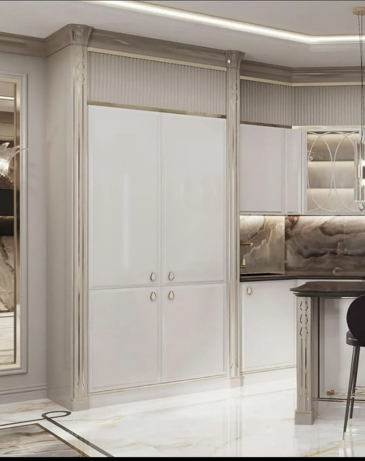 کابینت پولیشی سفید ساده با نورپردازی