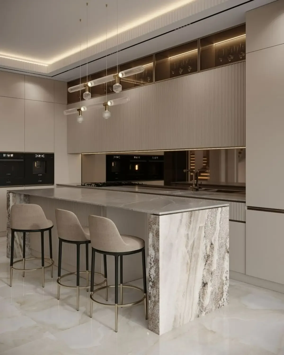 جزیره سنگی و سفید مدرن ساده میزناهارخوری