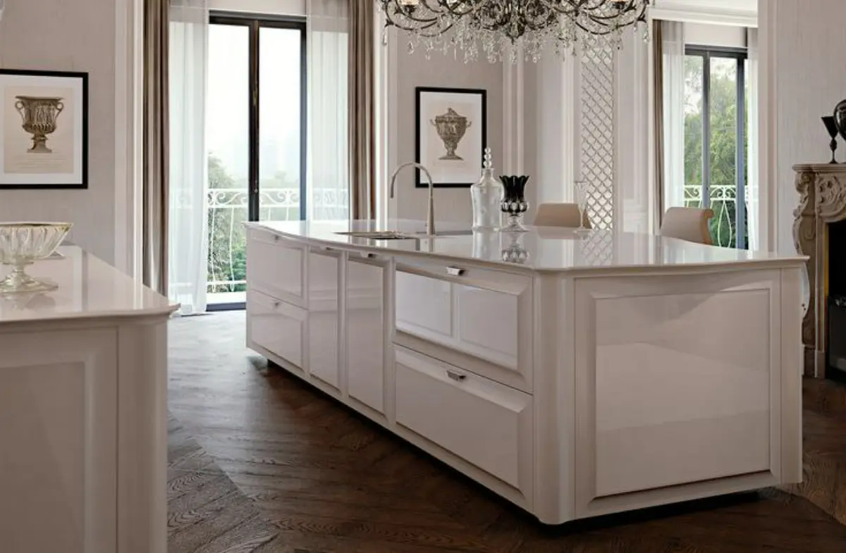 کابینت جزیره پولیشی سفید براق طرح انزو