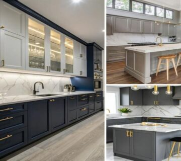 نمونه‌هایی از کابینت پلی اورتان سفید آبی، طوسی و طوسی روشن