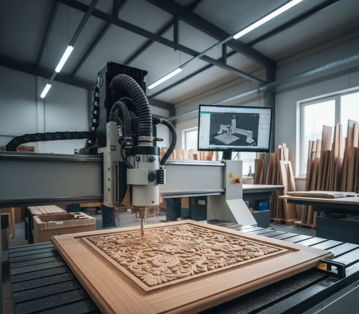 منبتکاری روی درب کابینت چوبی با دستگاه سی ان سی