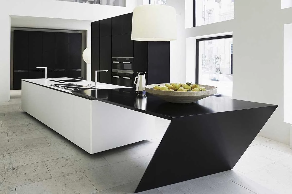 جزیره کابینت سفید مشکی با سینک توکار