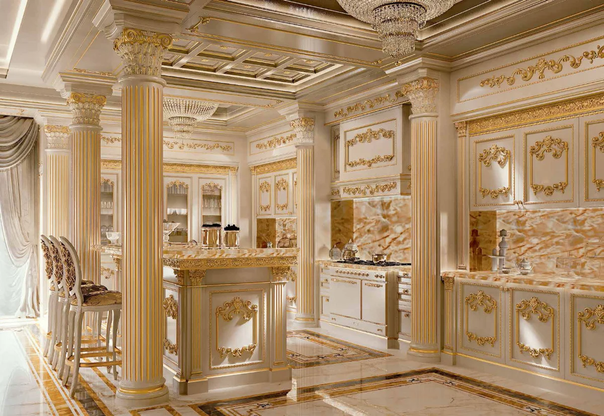 کابینت ممبران با ستون سلطنتی سفید طلایی