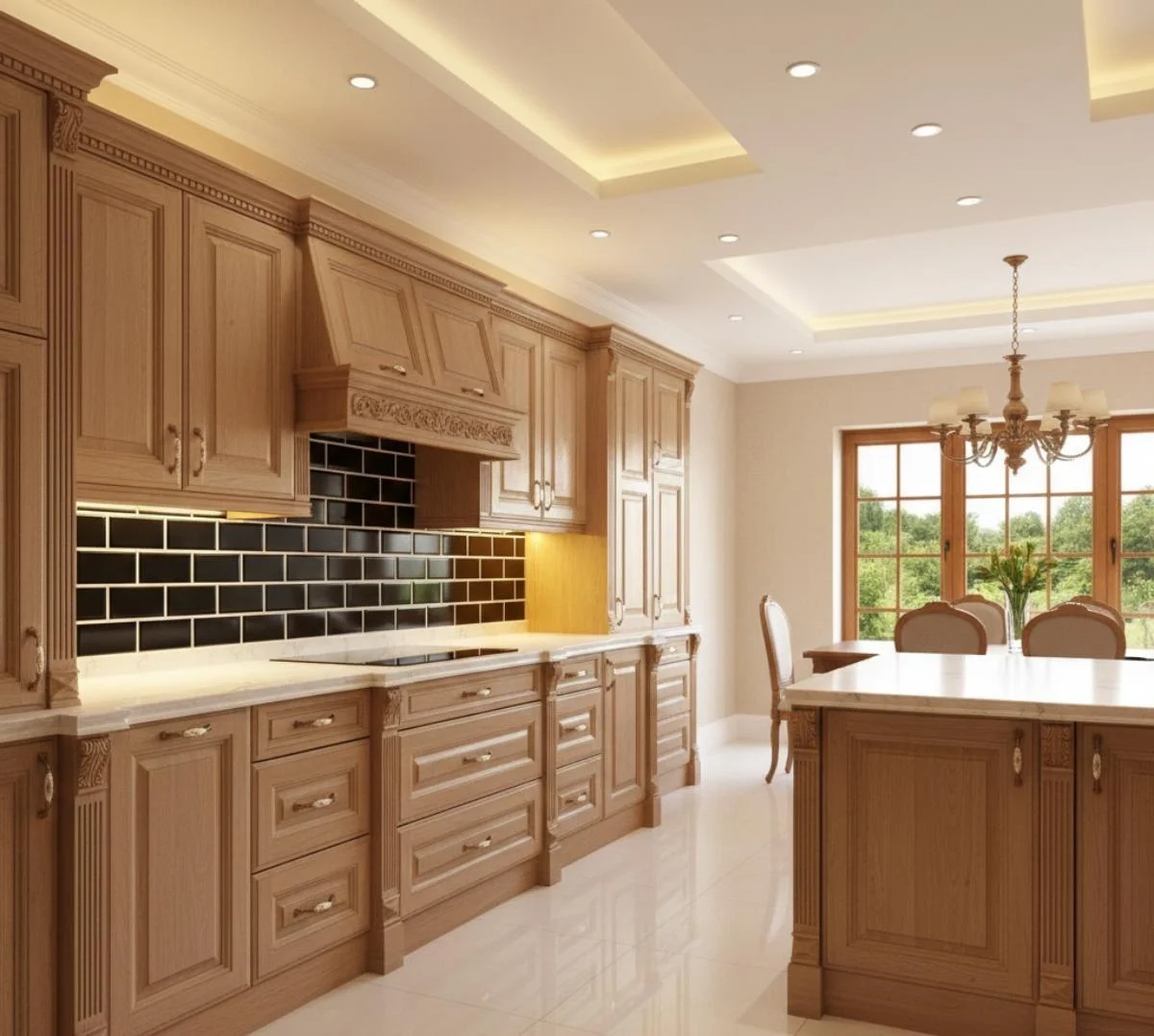 کابینت ممبران گردویی روشن با دستگیره‌های برنزی