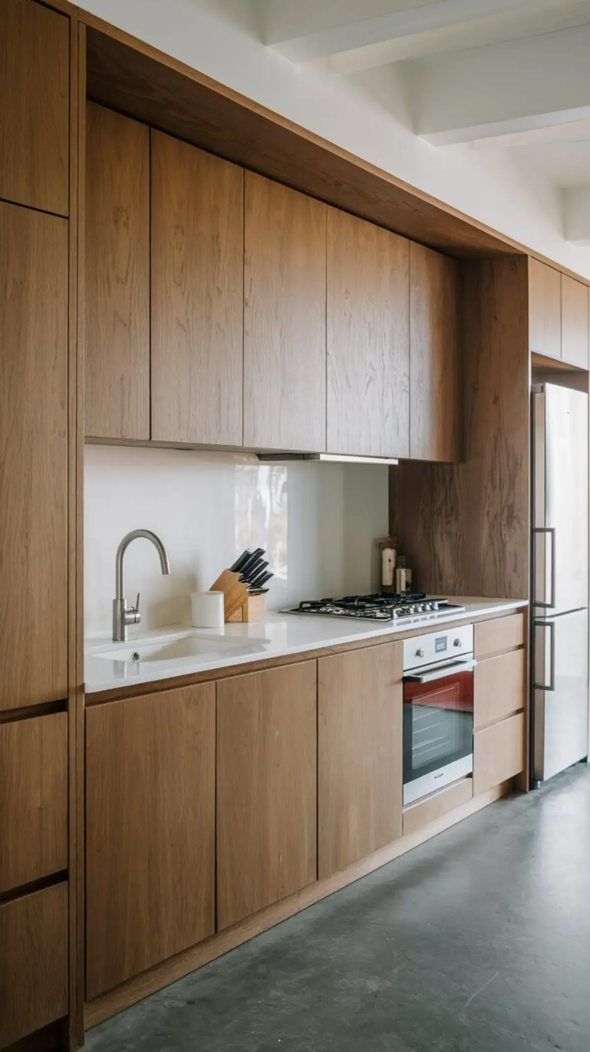 کابینت مدرن بدون دستگیره چوب بلوط