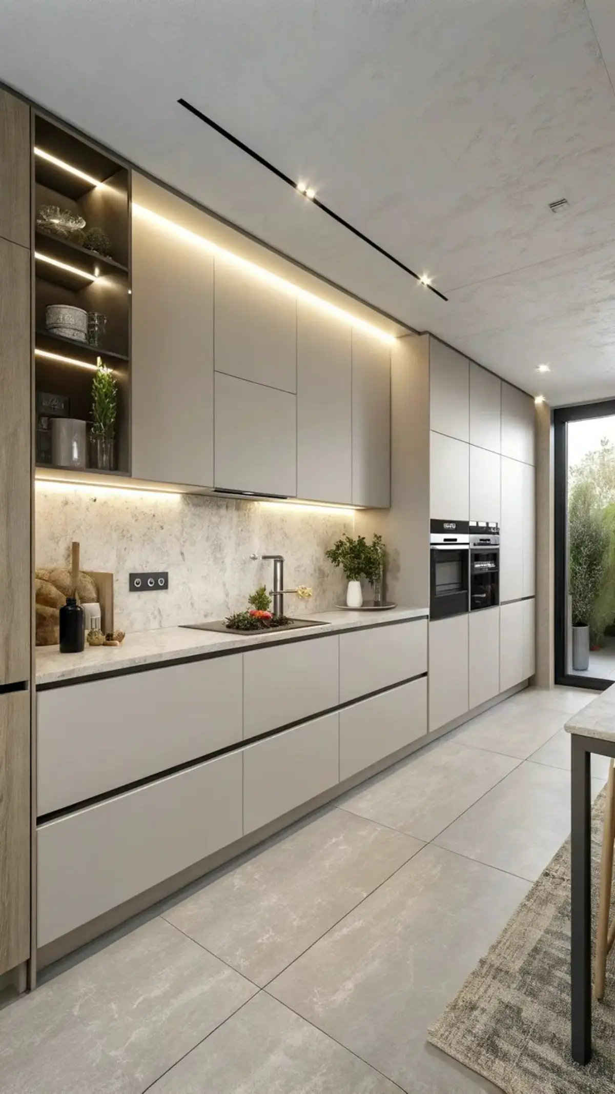 کابینت ام دی اف مدرن سفید با شلف نورپردازی شده