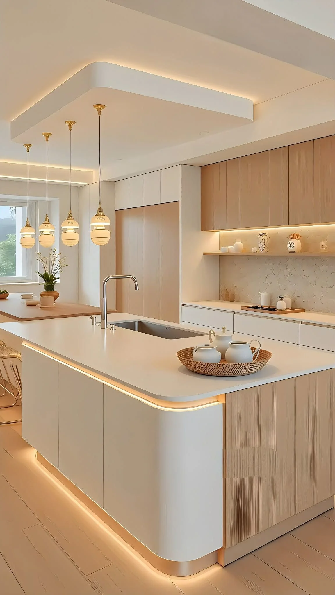 کابینت و جزیره ام دی اف کرم سفید بدون دستگیره