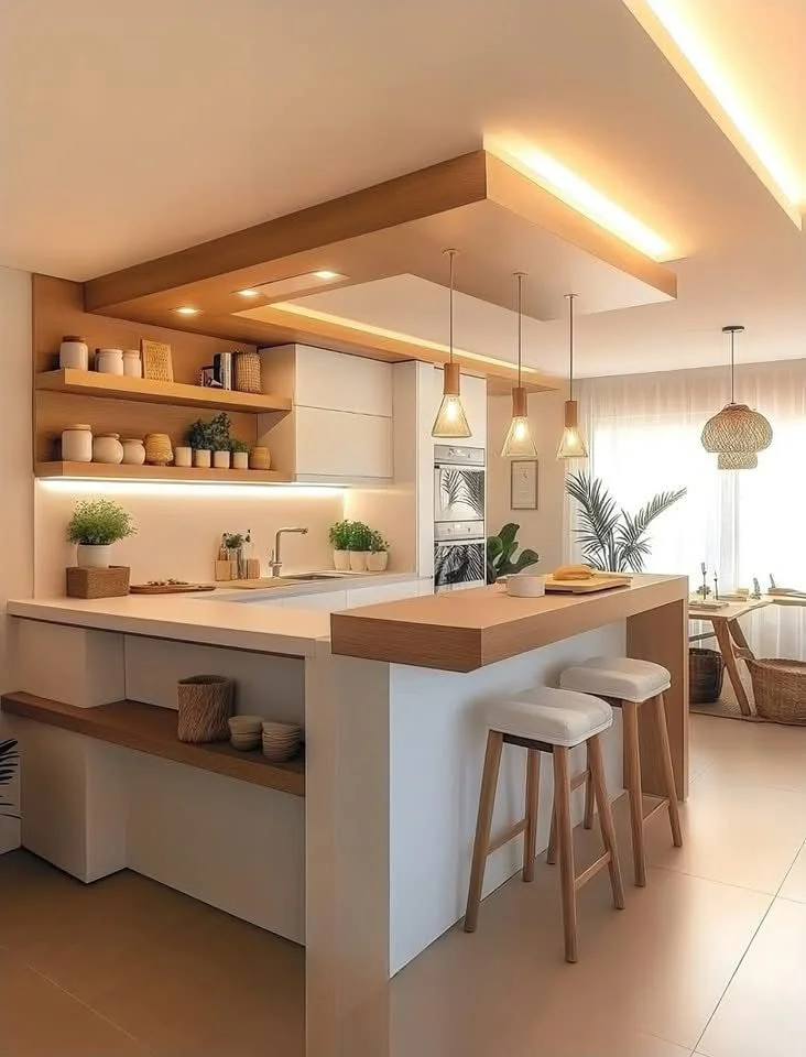 کابینت ام دی اف سفید با شلف چوبی