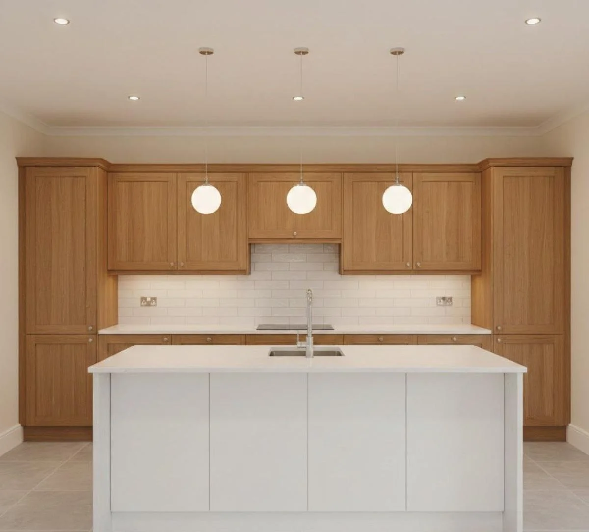 کابینت ممبران گردویی روشن با جزیره سفید