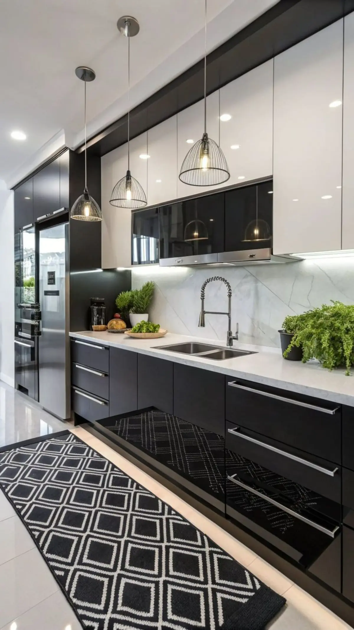 کابینت مدرن با رنگبندی مشکی براق و سفید