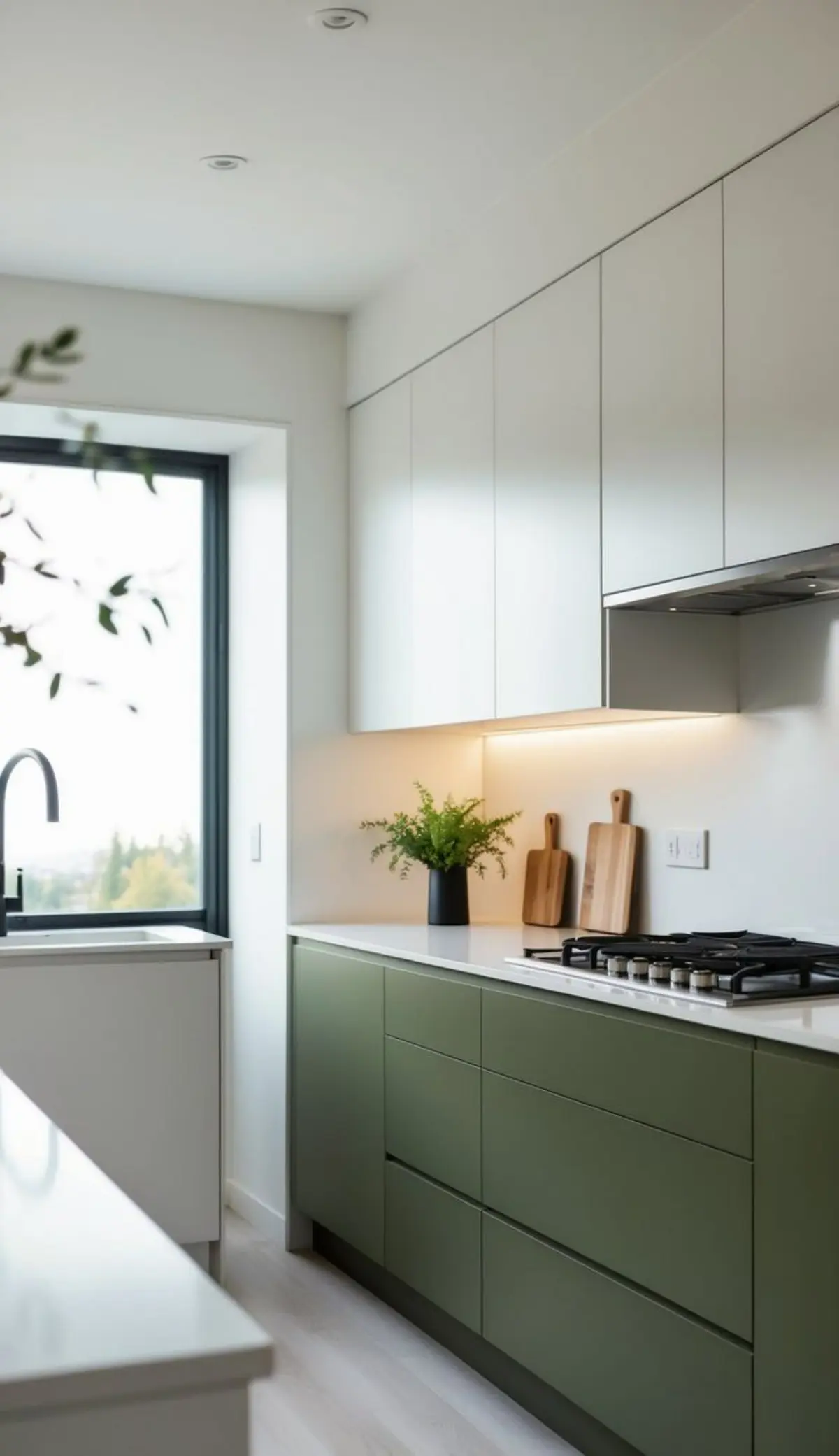 کابینت مدرن سفید سبز بدون دستگیره