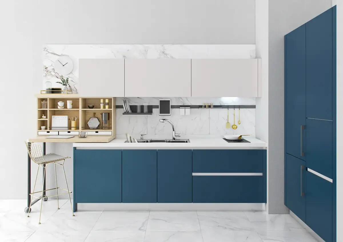 کابینت سفید آبی مگنتی مینیمال و مدرن با نمای جذاب