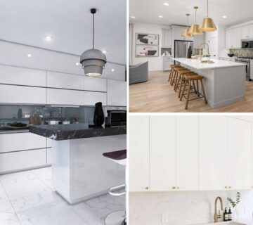 انواع کابینت‌های سفید رنگ مدرن مگنتی یا با حاشیه‌های طلایی رنگ